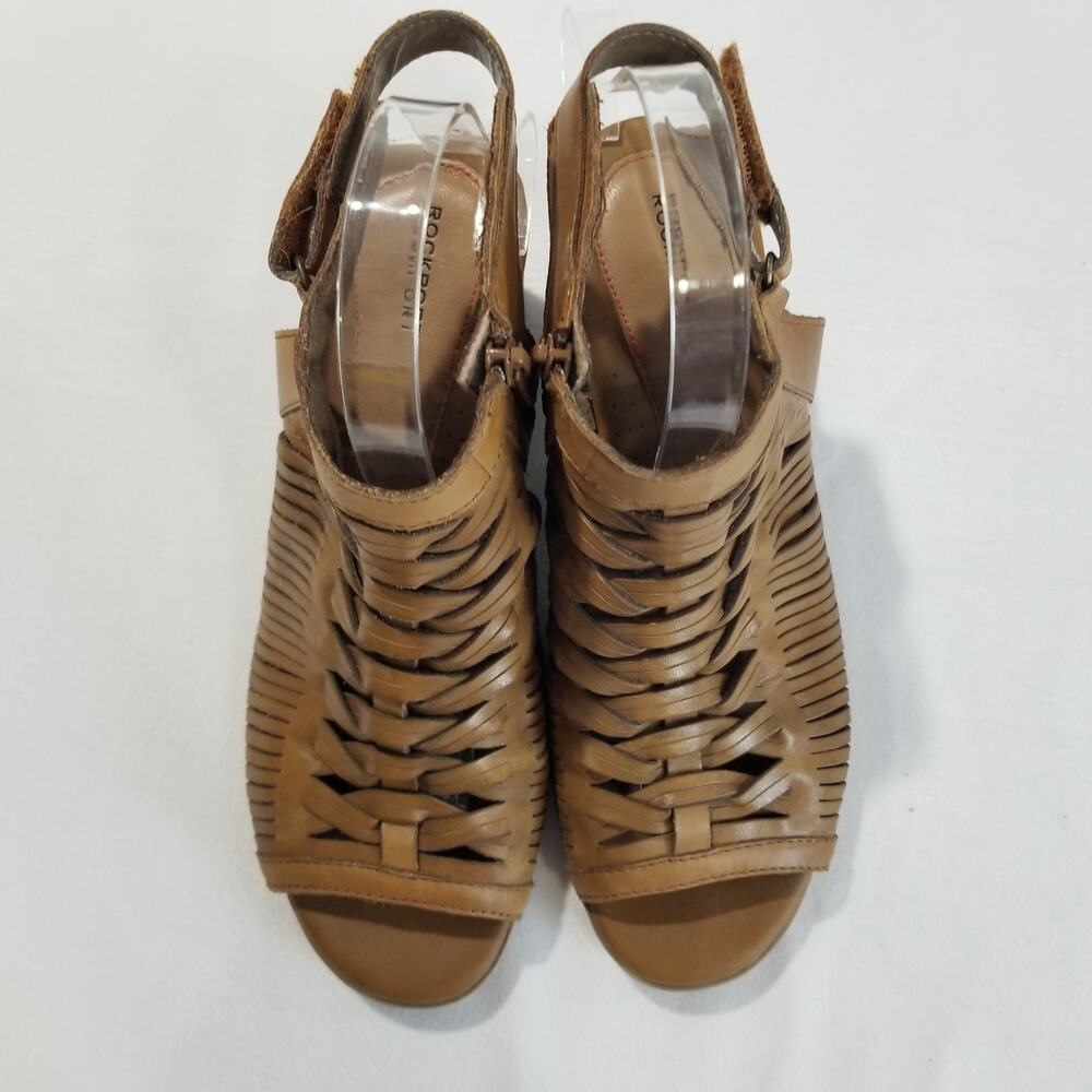 Rockport Womens 9.5 M Hattie Braid Sling Heeled Sandal, Tan Ankle Peep Toe Strap - Picture 3 of 12